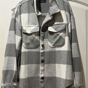 Plaid Button Down Shacket - oversized fit - Gray and White